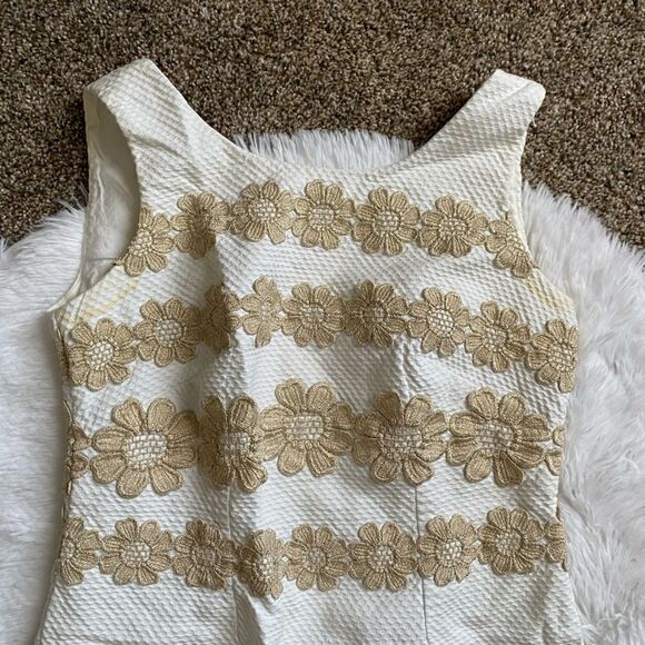 Lilly Pulitzer Tank Dress FLAW White Metallic Gold Floral Womens Size 2 - Picture 4 of 12